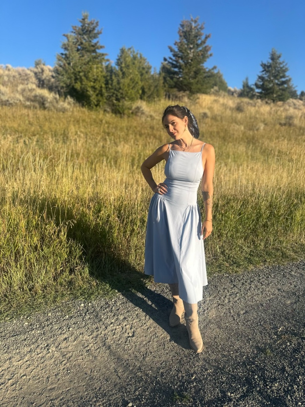 Who What Wear Powder Blue Midi Dress with Square Neck powder blue